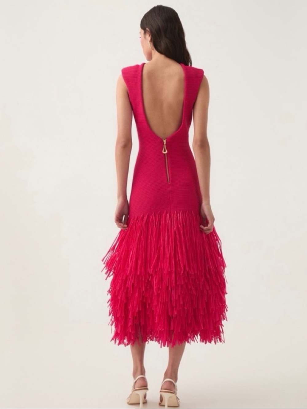 Aje Rushes Raffia Midi Dress Pink Large NWT RARE - Picture 3 of 13